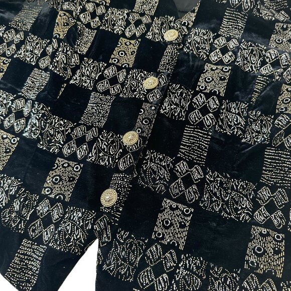 VINTAGE 90' R&K Evenings Black & Gold Sheer Sleeve Buttoned Blouse SZ X-Large - Picture 7 of 13